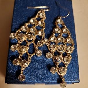 Women's Dangle Sparkle Earrings‎ Silver Look Faux Diamond Stones